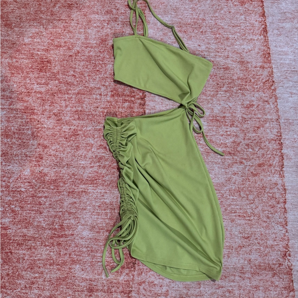 Green cut out mini dress